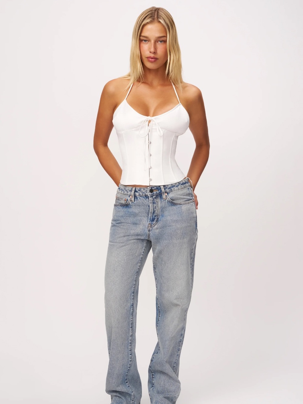 Danielle Guizio White Marini Corset Top